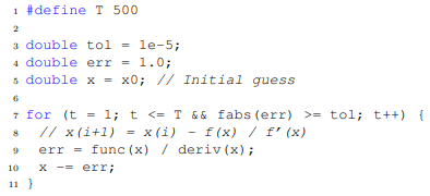 Figure 2.2: Source code for Newton-Raphson method.